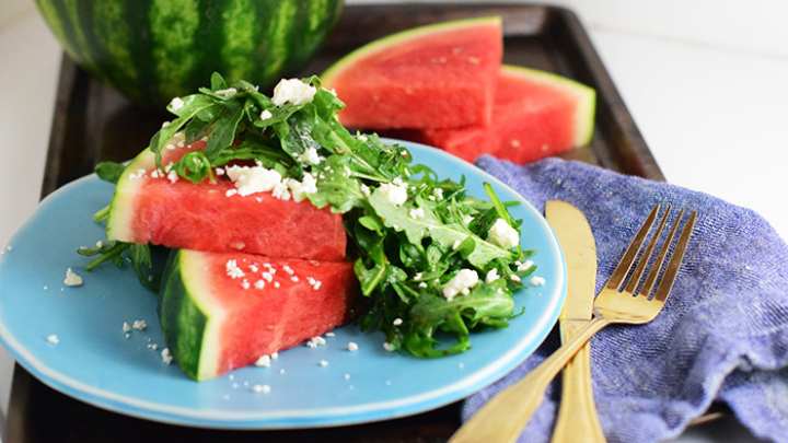 watermelon wedges with feta and mint - millenora